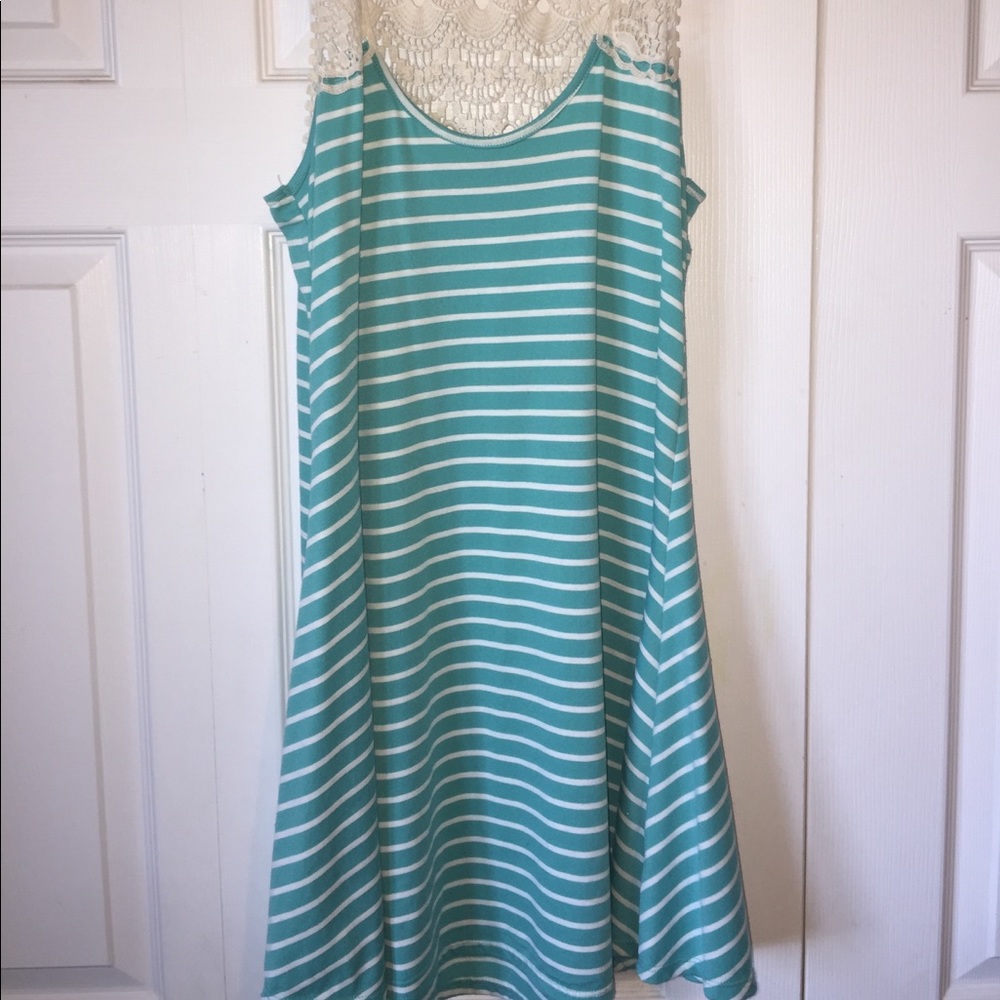 Blue striped dress with lace top